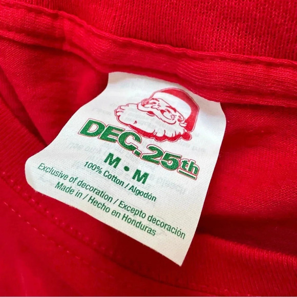 Dec 25th Cats Kittens Meowy Christmas Top Tee Short Sleeve Red Green Graphic M - Picture 5 of 6